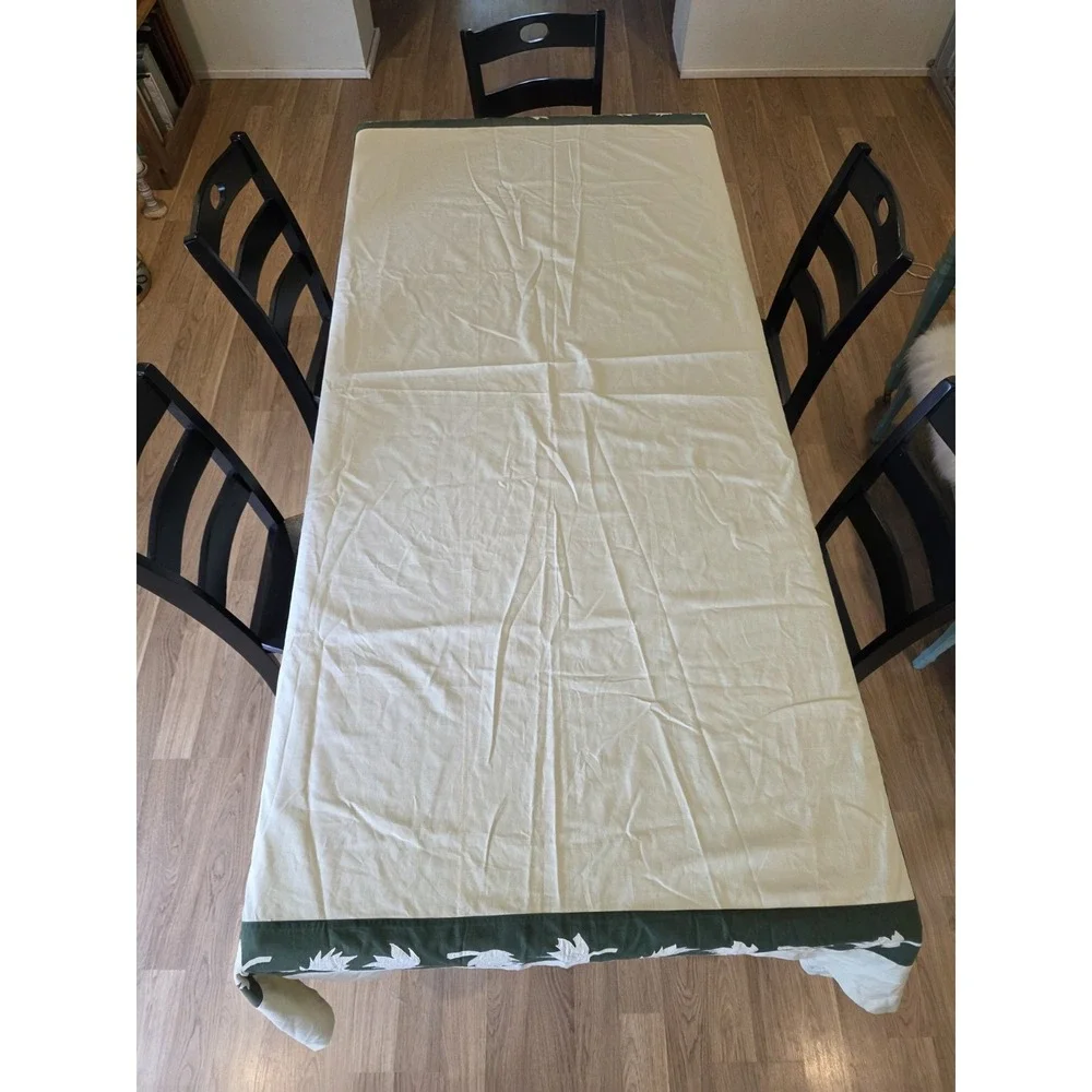 Williams Sonoma Tablecloth Fall Decor Beige Green Leaf Border 108x70